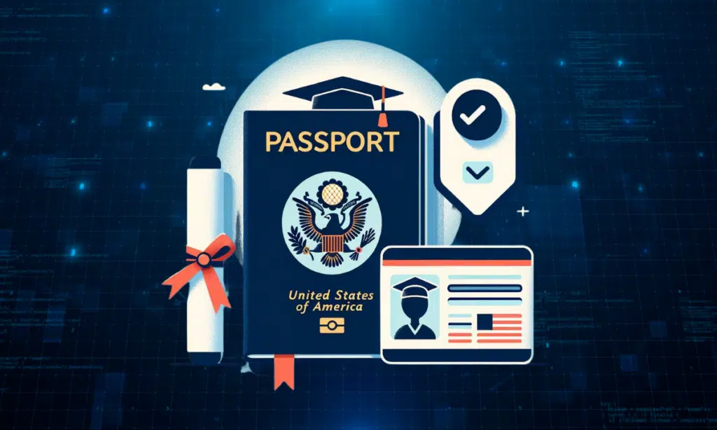 collection of digital verifiable credentials, including a university diploma, an ID card, and a passport